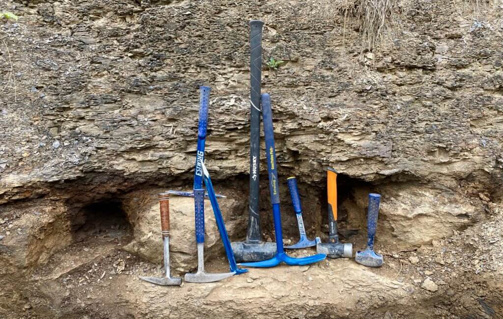 Fossil Hammer lineup. The baseline group of geological tools, hammers, and picks.